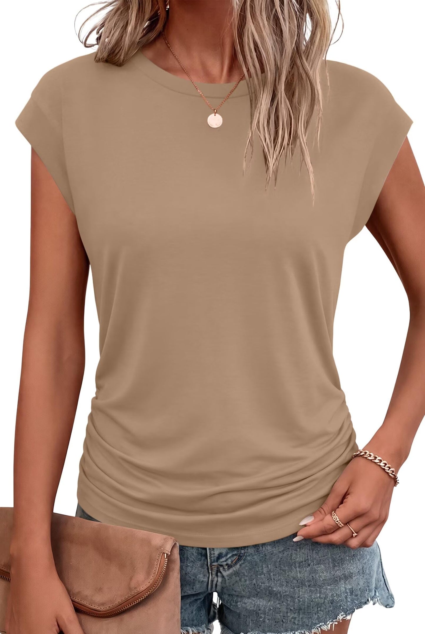 Bliwov Womens Summer Tops Cap Sleeve Crew Neck Casual T Shirts