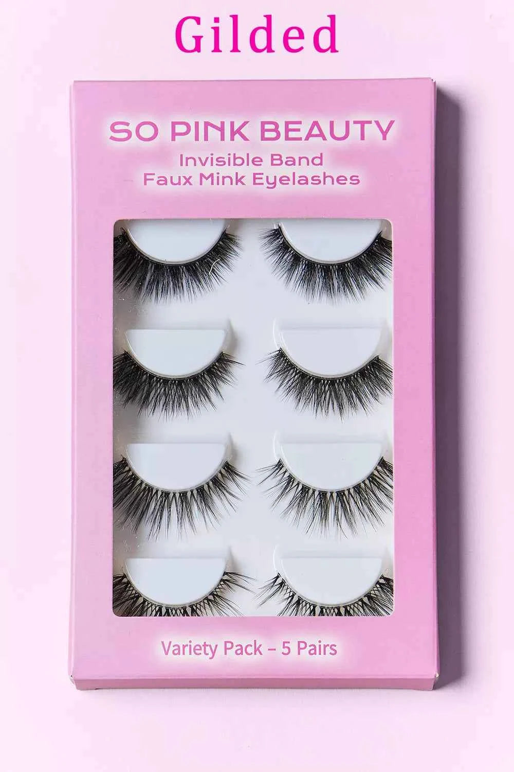 Faux Mink Eyelash Set by Trendsi with 5 lightweight, reusable pairs of natural-looking false eyelashes on a white background.