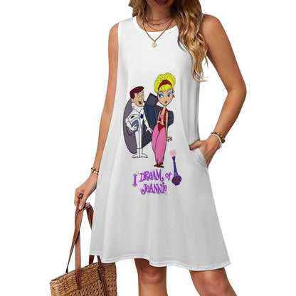 My Favorite People Dream Of Jeannie Cool Graphic Gifts Bohemian Sleeveless Dress Multi-Print Beach Vacation Party Dress My