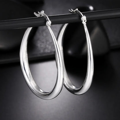 41MM 925 sterling silver Smooth Circle cute Hoop Earrings For Women Fashion Party Wedding Accessories Jewelry Christmas Gifts