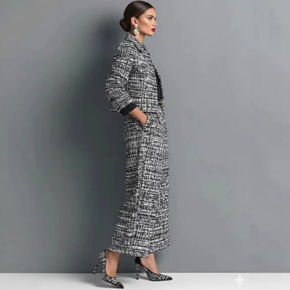 QICHE New 2026 Women European Matching Set Lapel Long‑Sleeve Cropped Jacket Slim‑Fit Wide‑Leg Pants Outfit
