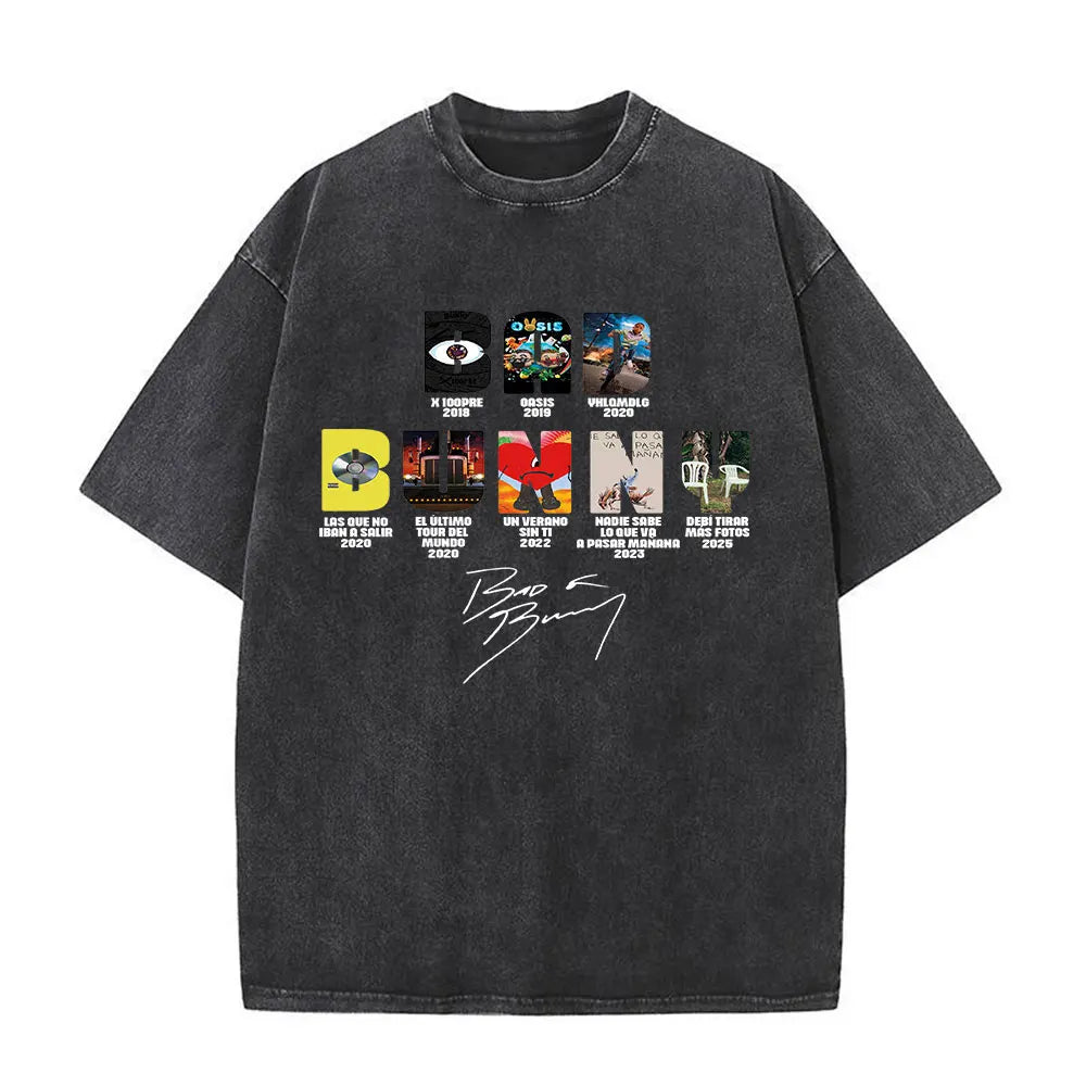 Washed Vintage Rapper Bad Bunny T-shirt Debi Tirar Mas Fotos DTMF Album 2025 T Shirts Men Women Hip Hop Oversized T-shirts Tops