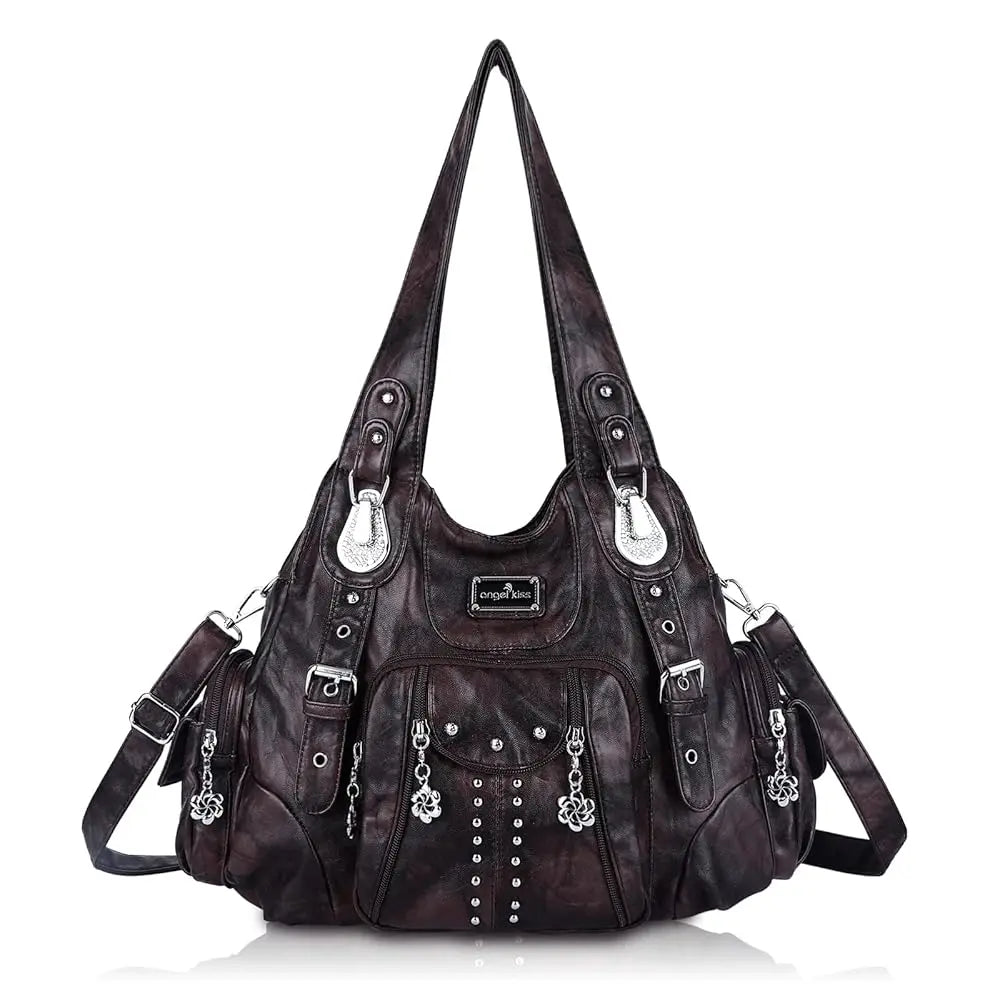 Angel Kiss large hobo crossbody bag by Redemption Ashley North, soft PU leather, adjustable strap, multiple pockets, anti-theft zipper.