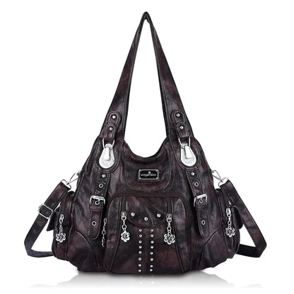 Angel Kiss large hobo crossbody bag by Redemption Ashley North, soft PU leather, adjustable strap, multiple pockets, anti-theft zipper.