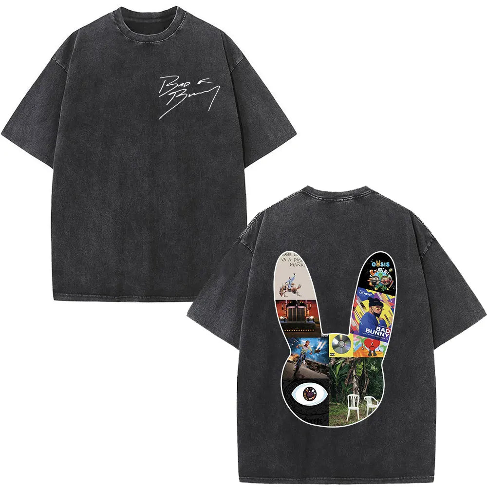 Washed Vintage Rapper Bad Bunny T-shirt Debi Tirar Mas Fotos DTMF Album 2025 T Shirts Men Women Hip Hop Oversized T-shirts Tops