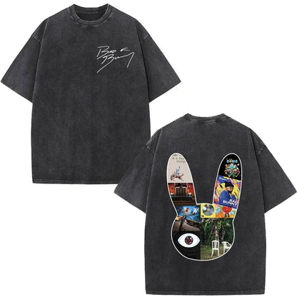 Washed Vintage Rapper Bad Bunny T-shirt Debi Tirar Mas Fotos DTMF Album 2025 T Shirts Men Women Hip Hop Oversized T-shirts Tops