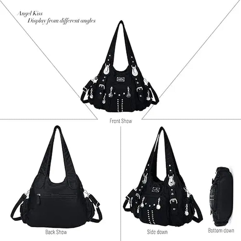 Angel Kiss large hobo bag by Redemption Ashley North, soft PU leather, adjustable strap, multiple pockets, anti-theft zipper, casual design.