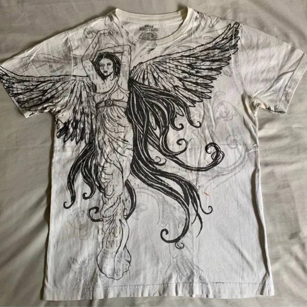 Summer Men's Breathable Round Neck T-shirt Y2K Retro Clothing Punk Hip Hop Pattern Printed Outdoor Fashion Top