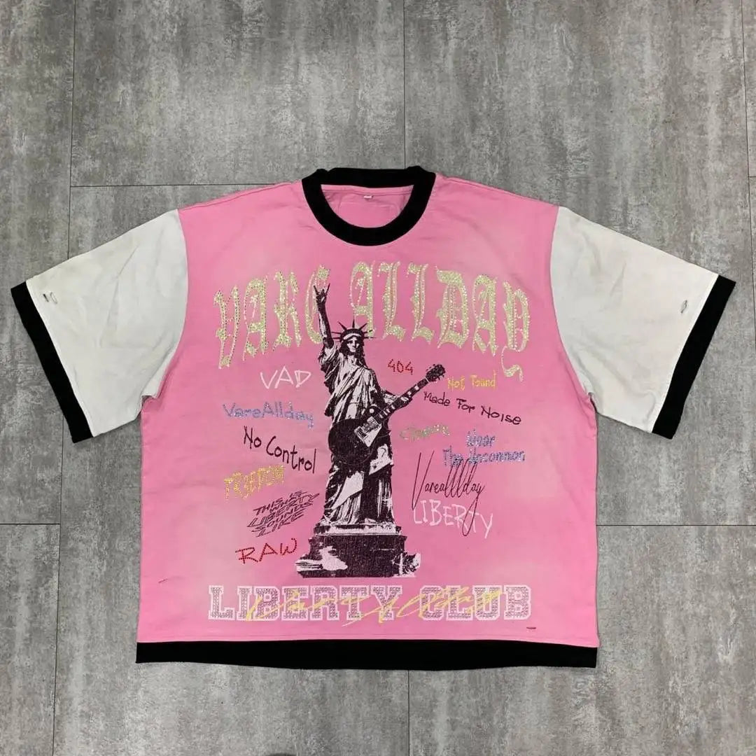 2026 New Fashion Streetwear Shinning Diamond Baggy Tshirts for Men and Women Short Sleeve Rhinestone Cotton Top Tees Oversized