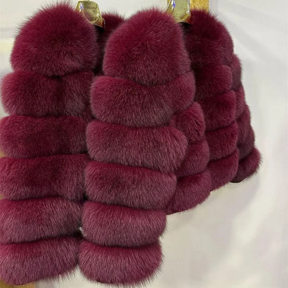 QUEENTINA Fox Fur Coat Real Winter Women'S Fashion Brown 2025 Leather And Skin Clothing Natural New In Coats & Jackets Outerwear