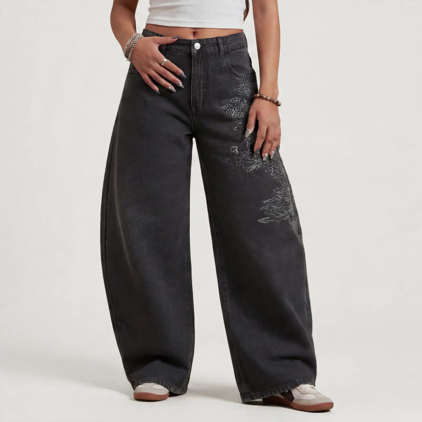 Emmiol【Back to School】Women Hip Hop Baggy Jeans Wide Leg Mid-Low Waist Barrel Jeans Loose Boyfriends Jeans 90S Vintage Denim Pants Casual Comfy Black Womenswear Summer Vibes
