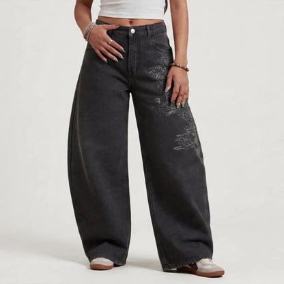 Emmiol【Back to School】Women Hip Hop Baggy Jeans Wide Leg Mid-Low Waist Barrel Jeans Loose Boyfriends Jeans 90S Vintage Denim Pants Casual Comfy Black Womenswear Summer Vibes