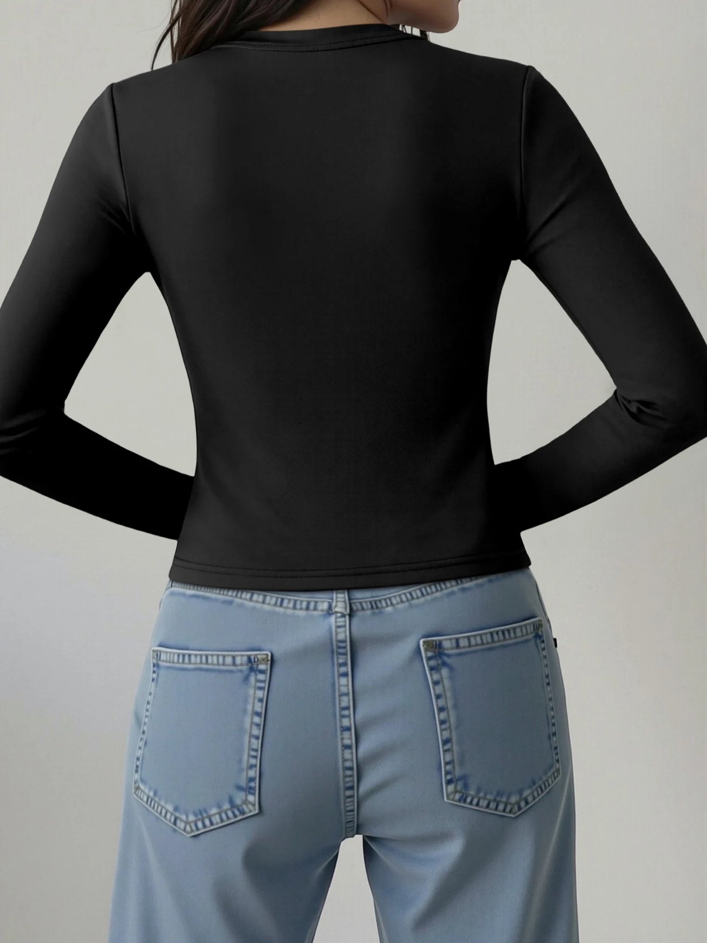 Ladies Y2K Spicy Girl Crew Neck Cropped Long Sleeve T-shirt Solid Soft Stretch Slim Tee Autumn Daily Street Casual Tops