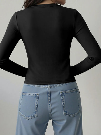 Ladies Y2K Spicy Girl Crew Neck Cropped Long Sleeve T-shirt Solid Soft Stretch Slim Tee Autumn Daily Street Casual Tops