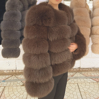 QUEENTINA Fox Fur Coat Real Winter Women'S Fashion Brown 2025 Leather And Skin Clothing Natural New In Coats & Jackets Outerwear