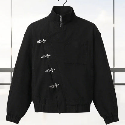 Stylish Girl Stand Collar Street Jacket Personality Button Zipper Solid Jacket Date Commuter Clothing Female New Casual Clothes