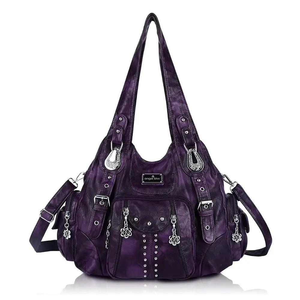 Redemption by Ashley North Angel Kiss large fashionable hobo bag in soft PU leather with adjustable strap and multiple pockets for women.