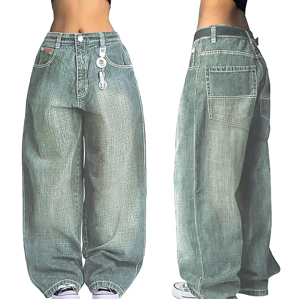 Emmiol【Back to School】Women Hip Hop Baggy Jeans Wide Leg Mid-Low Waist Barrel Jeans Loose Boyfriends Jeans 90S Vintage Denim Pants Casual Comfy Black Womenswear Summer Vibes