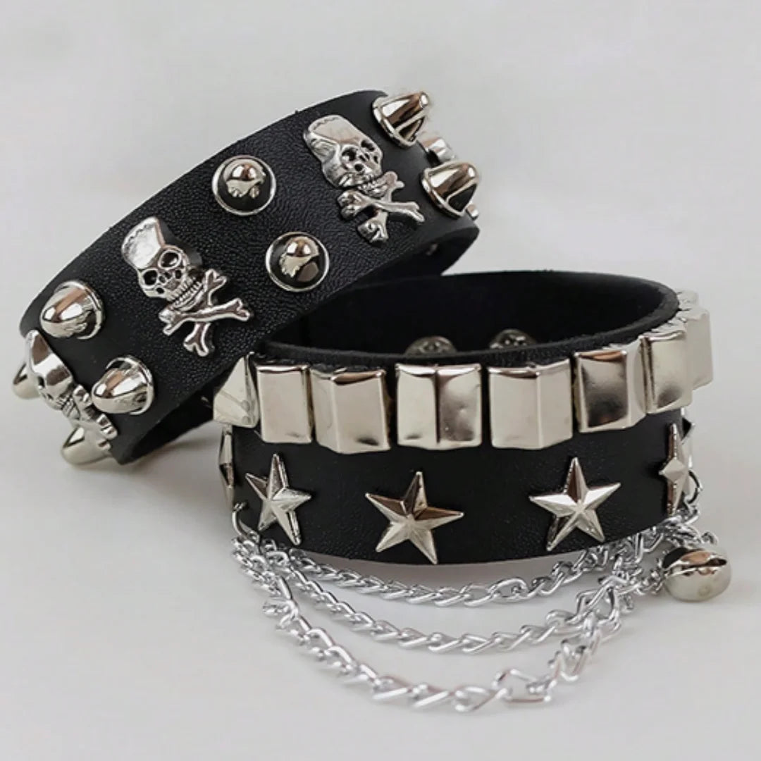 Vintage Leather Bracelets Punk Row Cuspidal Spikes Rivet Stud Wide Cuff PU Leather Punk Gothic Rock Unisex goth accessories
