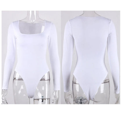 Long Sleeve Bodysuits Spring 2025 Square-Cut Collar Solid Bodycon Elastic Romper Sexy Y2k Women Clothing Fashion Club Party 2520