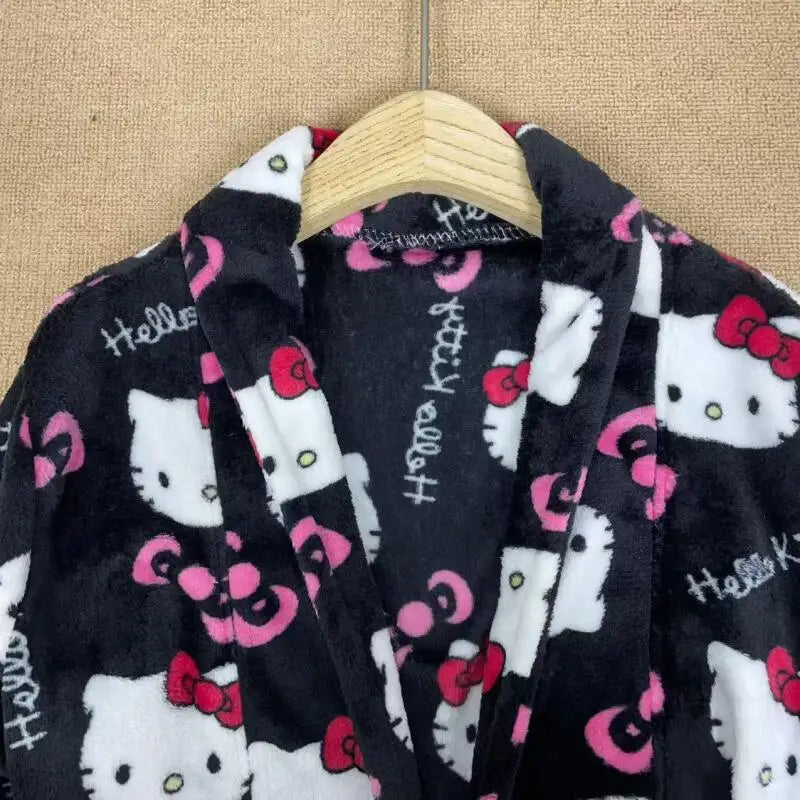 Nightgown Hello Kitty New Autumn Winter Warm Mid-Length Bathrobe Women's Warm Pajamas Home Clothes Can Be Worn Outside The Robe