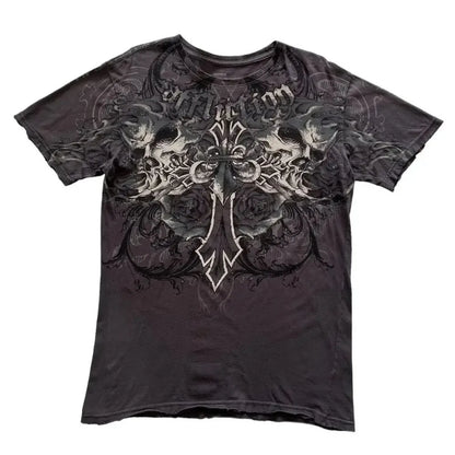Summer Men's Breathable Round Neck T-shirt Y2K Retro Clothing Punk Hip Hop Pattern Printed Outdoor Fashion Top