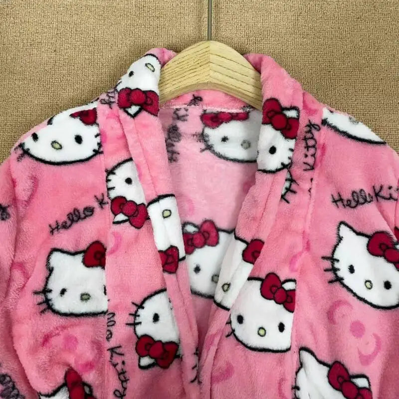 Nightgown Hello Kitty New Autumn Winter Warm Mid-Length Bathrobe Women's Warm Pajamas Home Clothes Can Be Worn Outside The Robe