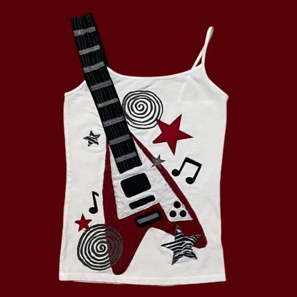 Y2k Subculture Punk Rock Camisole Retro Guitar Print Halter Vest Ladies Hip Hop Hottie Slim Tops Street Fashion Chic Clothing