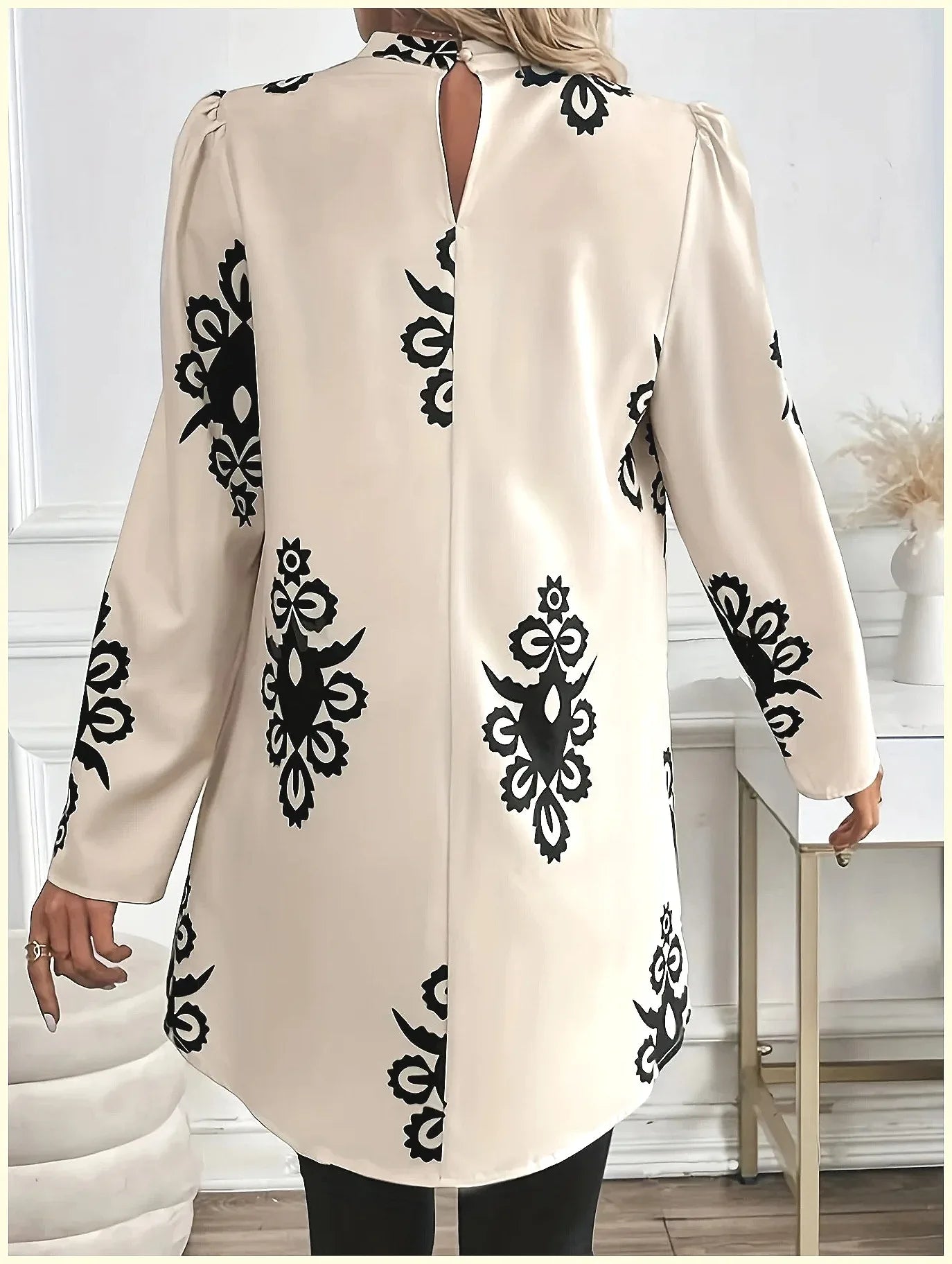 2026 Fashion Women's Long Sleeve Print Blouse, Elegant Office Top with Fake Two-Piece Design