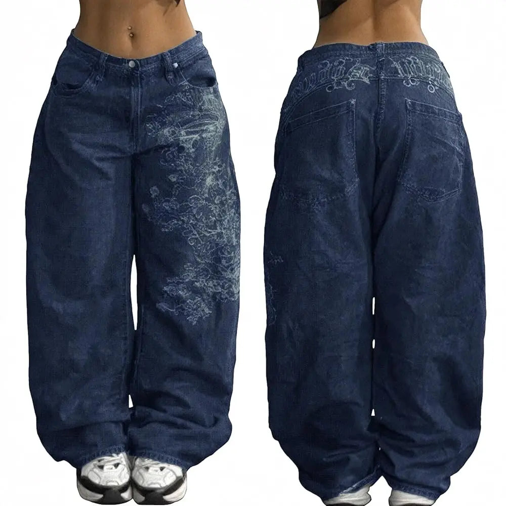 Emmiol【Back to School】Women Hip Hop Baggy Jeans Wide Leg Mid-Low Waist Barrel Jeans Loose Boyfriends Jeans 90S Vintage Denim Pants Casual Comfy Black Womenswear Summer Vibes