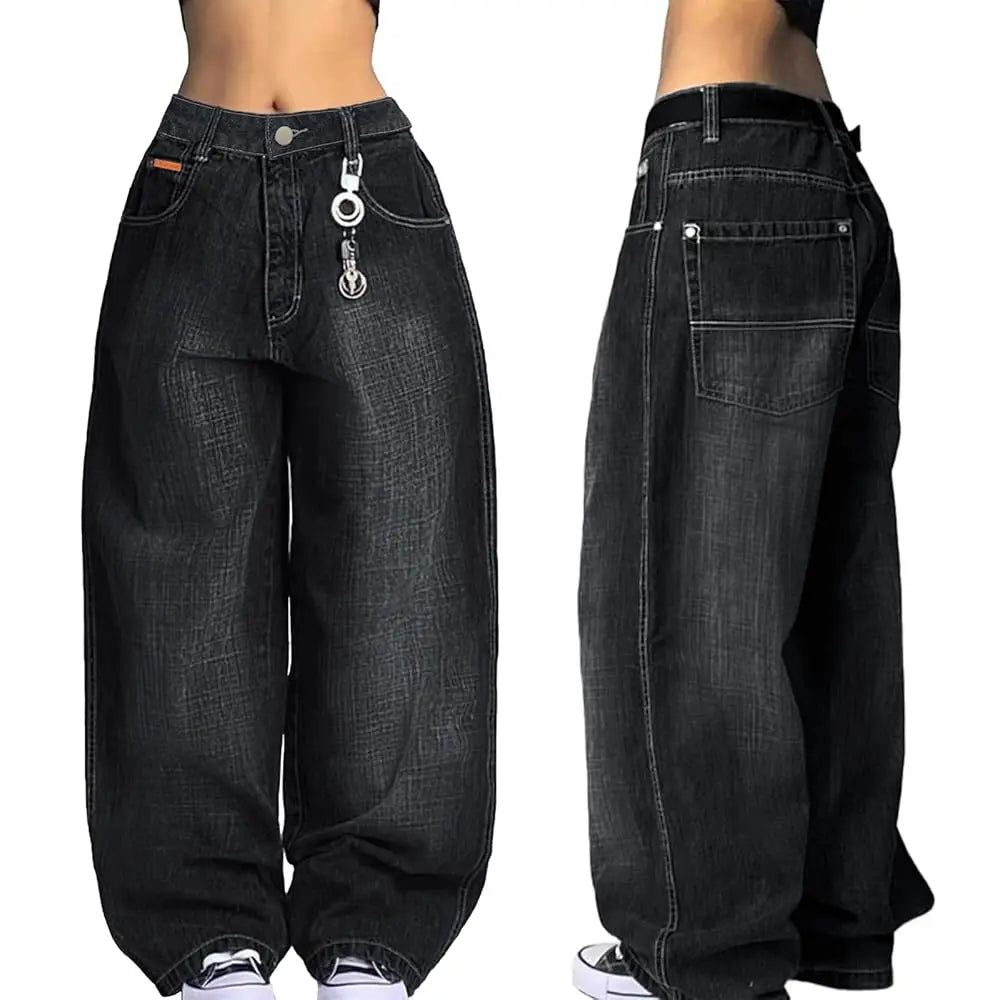Emmiol【Back to School】Women Hip Hop Baggy Jeans Wide Leg Mid-Low Waist Barrel Jeans Loose Boyfriends Jeans 90S Vintage Denim Pants Casual Comfy Black Womenswear Summer Vibes