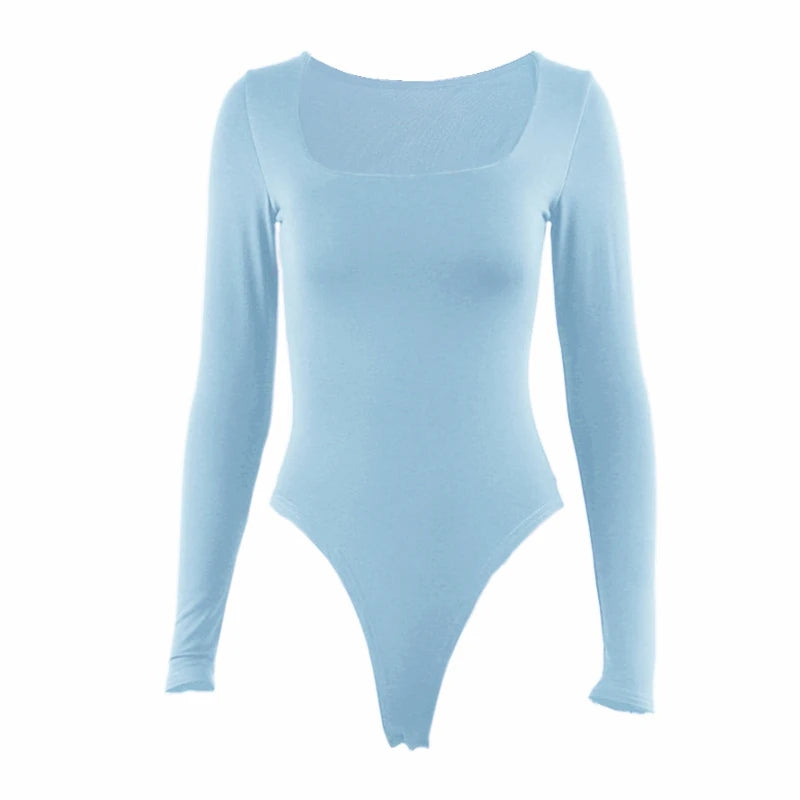 Long Sleeve Bodysuits Spring 2025 Square-Cut Collar Solid Bodycon Elastic Romper Sexy Y2k Women Clothing Fashion Club Party 2520