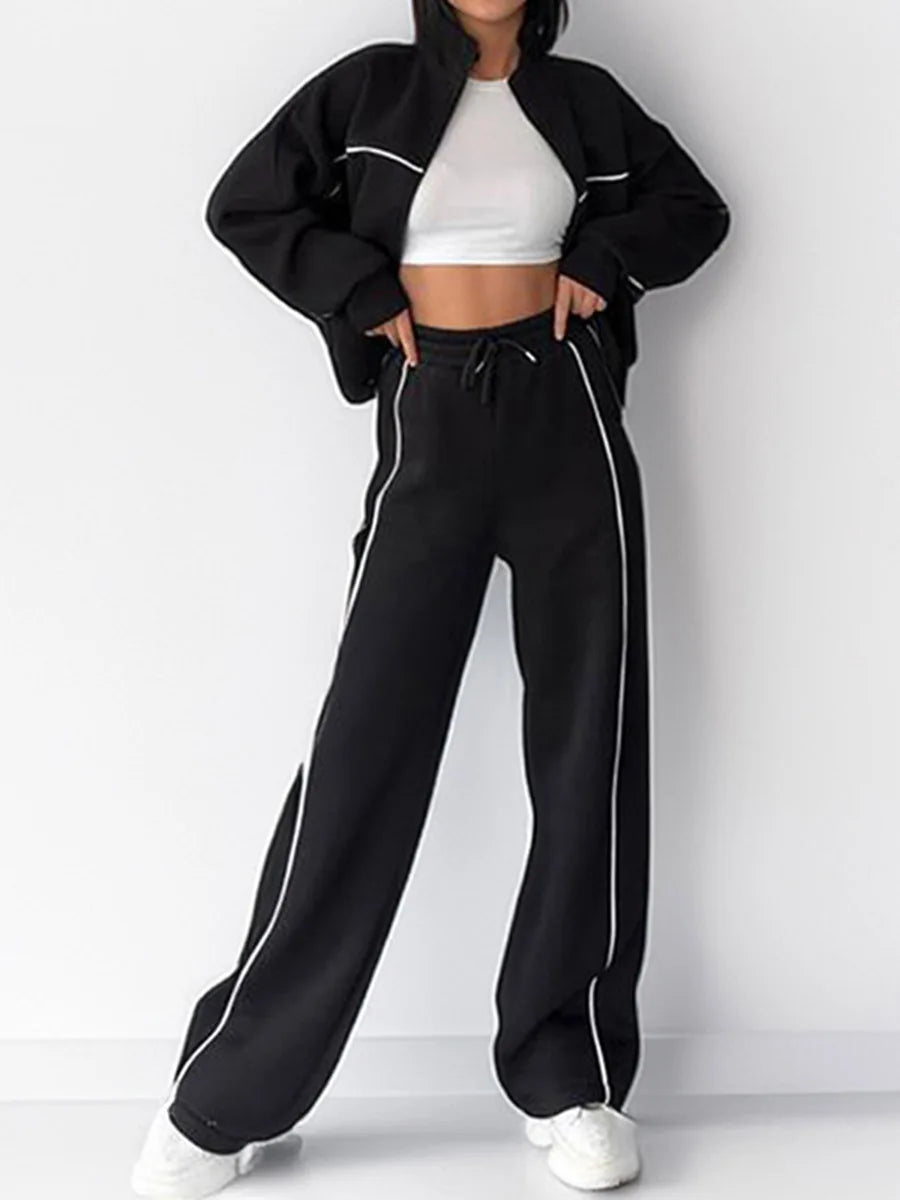 Modigirl 2026 Women 2 Piece Set Women's Suits Tracksuit Contrast Stripe Zipper Jacket High Waist Drawstring Pants Casual Outfits
