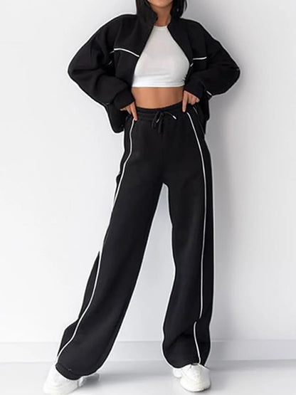 Modigirl 2026 Women 2 Piece Set Women's Suits Tracksuit Contrast Stripe Zipper Jacket High Waist Drawstring Pants Casual Outfits