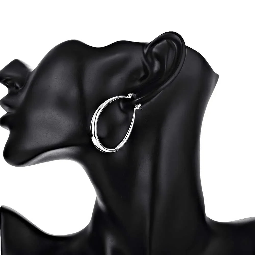41MM 925 sterling silver Smooth Circle cute Hoop Earrings For Women Fashion Party Wedding Accessories Jewelry Christmas Gifts