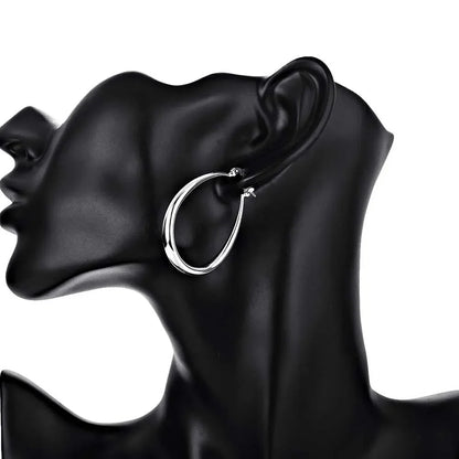 41MM 925 sterling silver Smooth Circle cute Hoop Earrings For Women Fashion Party Wedding Accessories Jewelry Christmas Gifts