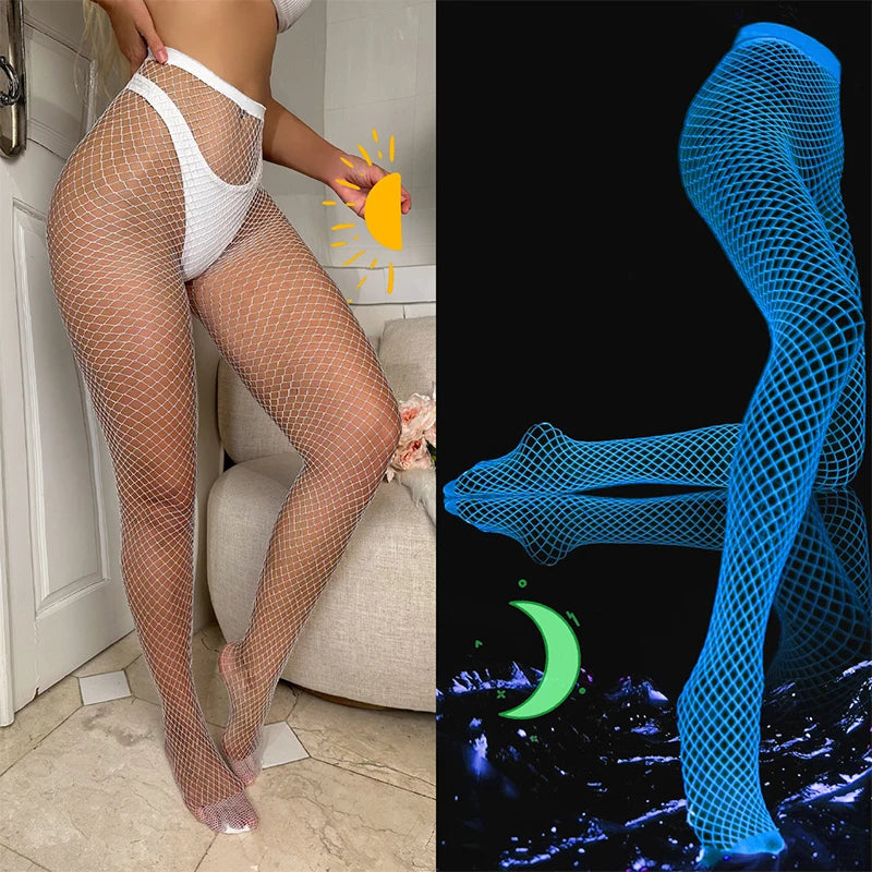 Party Sexy Glowing Stockings Women's Body Long Stockings Night Glow Tights Erotic Clothing Lace Lingerie Women Socks Pantyhose