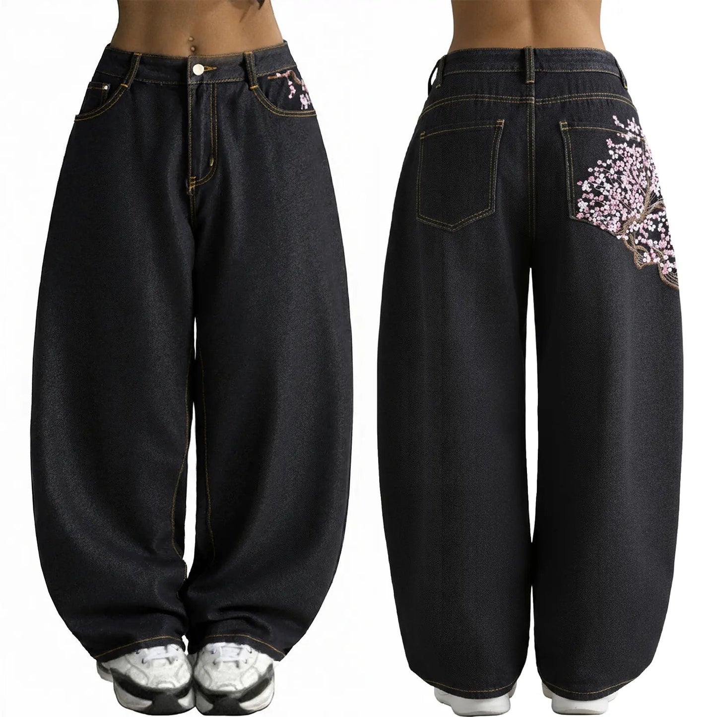 Emmiol【Back to School】Women Hip Hop Baggy Jeans Wide Leg Mid-Low Waist Barrel Jeans Loose Boyfriends Jeans 90S Vintage Denim Pants Casual Comfy Black Womenswear Summer Vibes