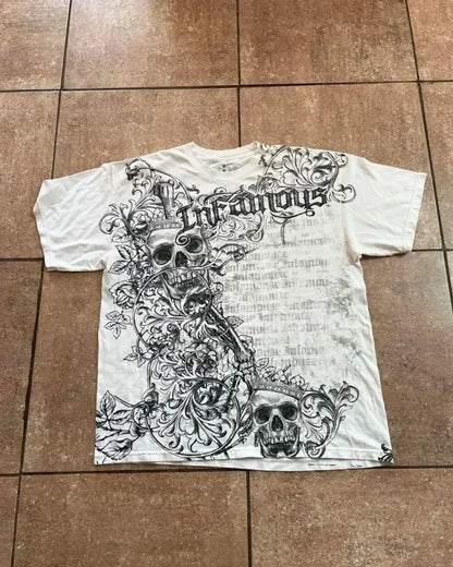 Summer Men's Breathable Round Neck T-shirt Y2K Retro Clothing Punk Hip Hop Pattern Printed Outdoor Fashion Top