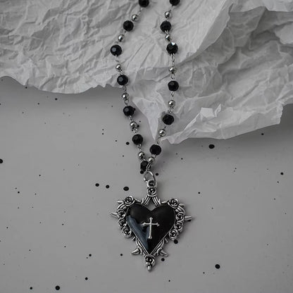 Vintage Gothic Bat Cross Dark Pendant Necklace Y2K Personalized Thorn Love Black Bead Stacked Necklace Suitable Halloween Gifts