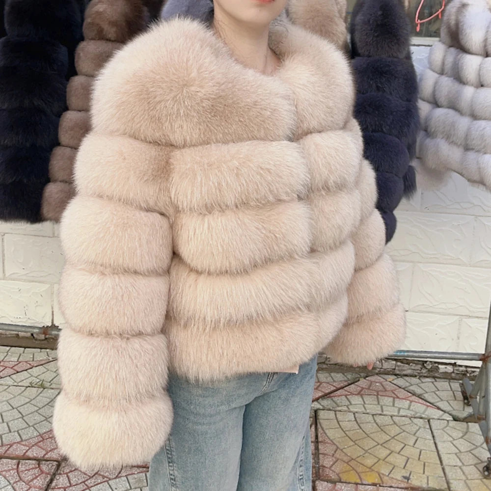 QUEENTINA Fox Fur Coat Real Winter Women'S Fashion Brown 2025 Leather And Skin Clothing Natural New In Coats & Jackets Outerwear
