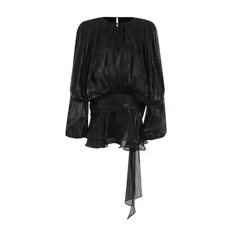 Beige Top Solid Blouse Mini Dresses For Women V Neck Long Sleeve Spliced Lace Up Sweet Style Dress Female Clothing Fashion  P7WI