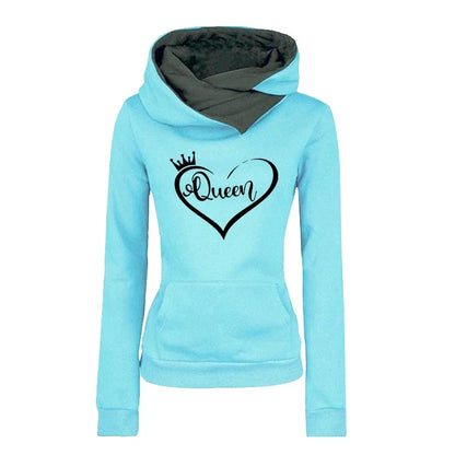 Light blue hoodie with 'Queen' design on a white background