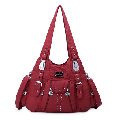 Redemption by Ashley North Angel Kiss large hobo bag in soft PU leather with adjustable strap, multiple pockets, and anti-theft back zipper.