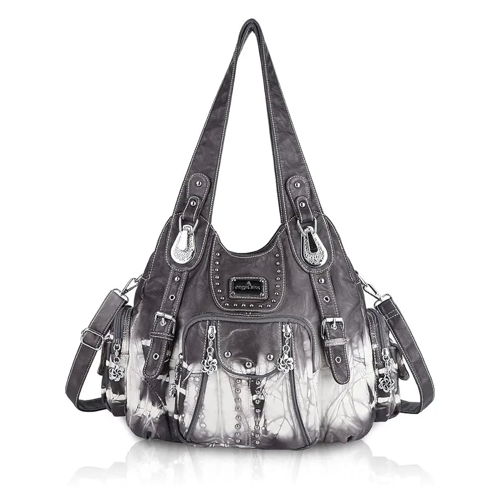 Redemption by Ashley North Angel Kiss high-quality fashionable large hobo bag in soft PU leather with adjustable strap and multiple pockets.