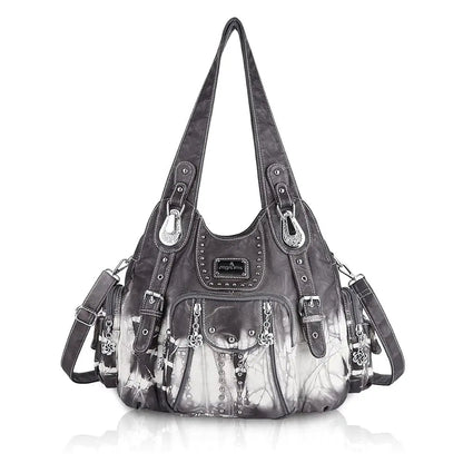 Redemption by Ashley North Angel Kiss high-quality fashionable large hobo bag in soft PU leather with adjustable strap and multiple pockets.