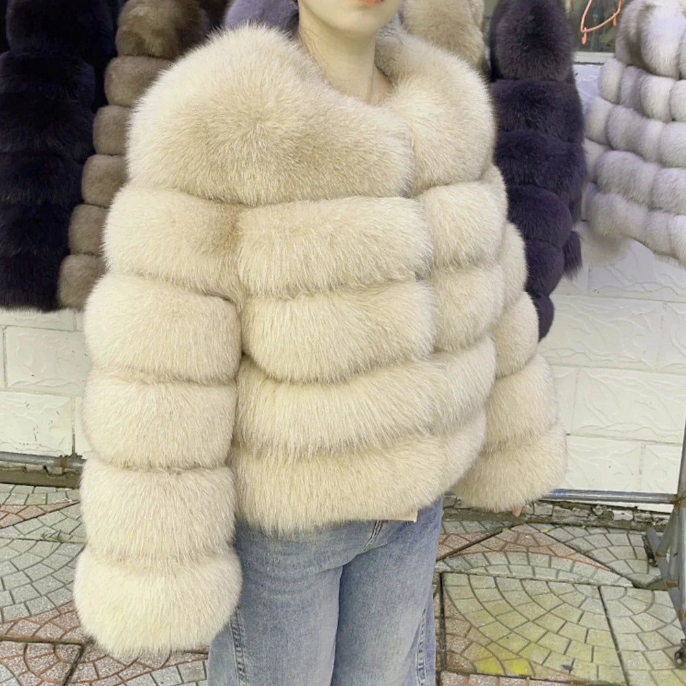 QUEENTINA Fox Fur Coat Real Winter Women'S Fashion Brown 2025 Leather And Skin Clothing Natural New In Coats & Jackets Outerwear