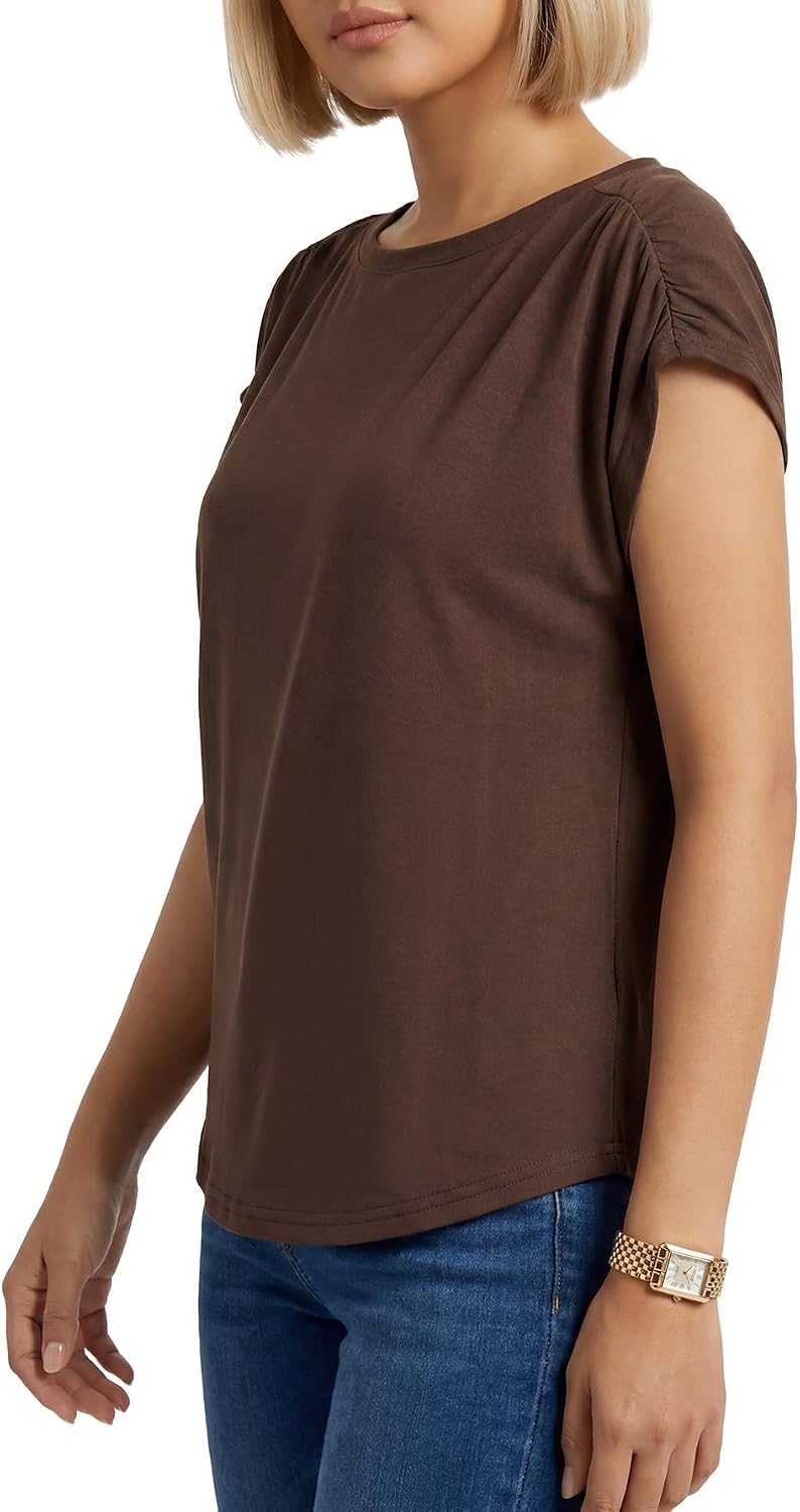 Rooscier Women's Round Neck Cap Sleeve Loose Fit Casual Blouse Tank Top Shirts