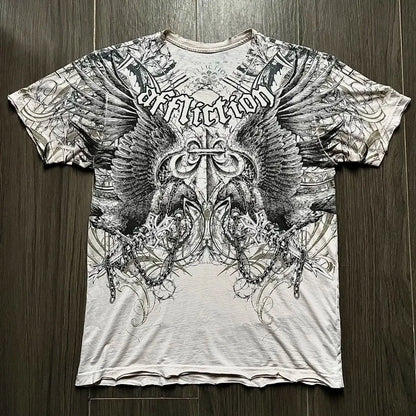 Summer Men's Breathable Round Neck T-shirt Y2K Retro Clothing Punk Hip Hop Pattern Printed Outdoor Fashion Top