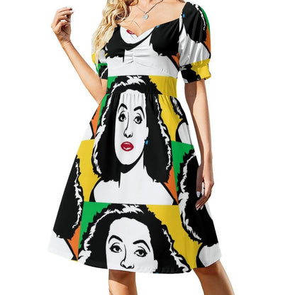 Bette Davis Cartoon Popart Drawing Bohemian Sleeveless Dress For Women Print Beach Party Dresses Bette Davis Cartoon Popart